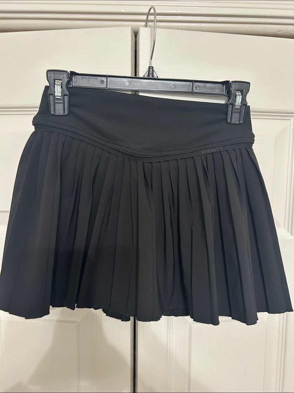 Varsity Black Pleated Mini Skirt with Wide Waistband